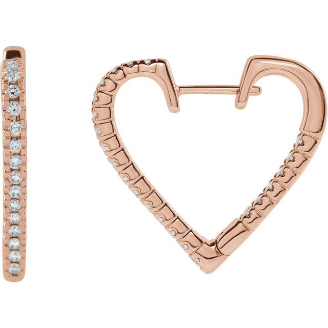 14K White Or Rose Gold 23 X 2.3 Mm Pair Hinged Polished 5/8 Ctw Natural Diamond Inside-Outside Heart Earrings