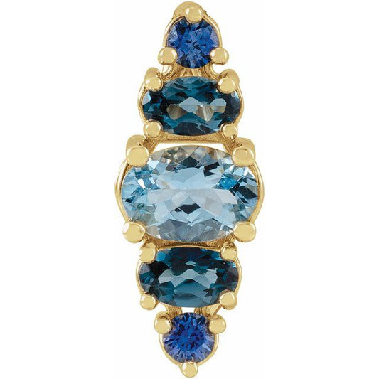 14K Yellow Gold Oval 7 X 5 Mm Polished Multi-Gemstone Bar Pendant