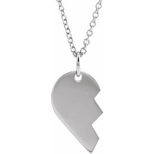 Sterling Silver Right 17 X 10 Mm 16-18 In Polished Broken Heart Necklace