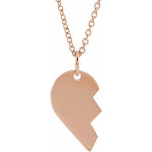 14K Rose Gold Right 17 X 10 Mm 16-18 In Polished Broken Heart Necklace