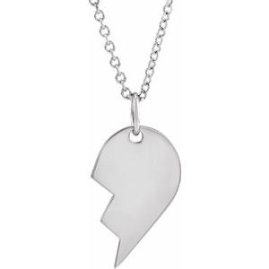Sterling Silver Left 17 X 10 Mm 16-18 In Polished Broken Heart Necklace