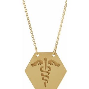 14K Yellow Gold  Medical Id Design Necklace, Length: 18 In