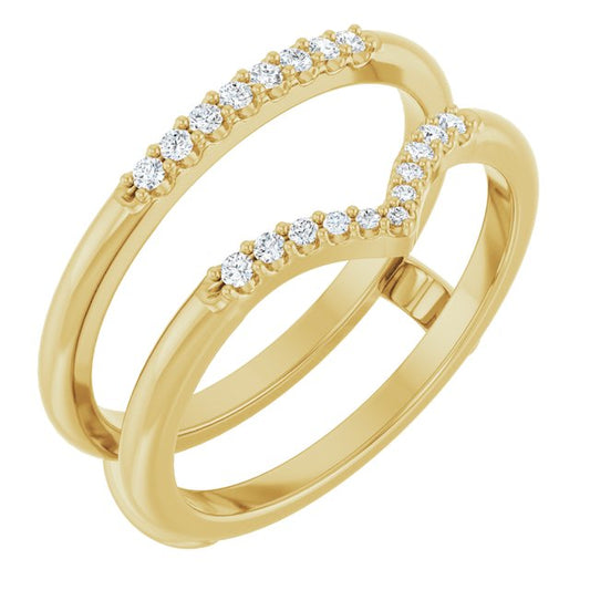 14K Yellow Or White Gold Round Polished 1/8 Ctw Natural Diamond Half Tapered V Ring Guard, Size 7