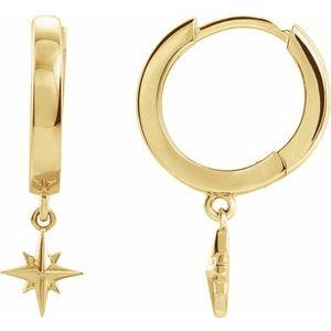 14K Yellow Gold Hoop Earrings With Star Dangle
