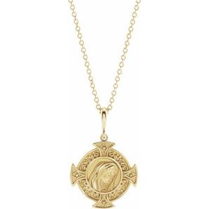 14K Yellow Gold 25.91 X 15.3 Mm 16-18 In Polished Virgin Mary Cross Necklace