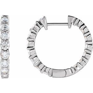 14K White Gold Pair Round Shape 2.8Mm I1, Gh 2 Ctw Natural Diamond Inside-Outside Hoop Earrings, Length: 20 Mm, Thickness: 2.98 Mm