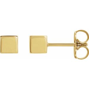 14K Yellow Gold 4 X 4 Mm Pair Friction Backs Included Polished Cube Stud Earrings