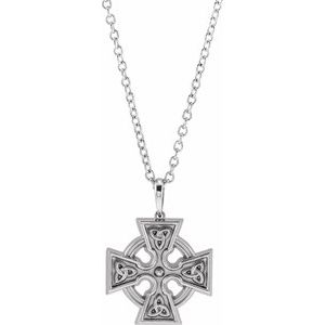 Sterling Silver 24.51 X 18 Mm 20 In Polished Celtic-Inspired Cross Necklace