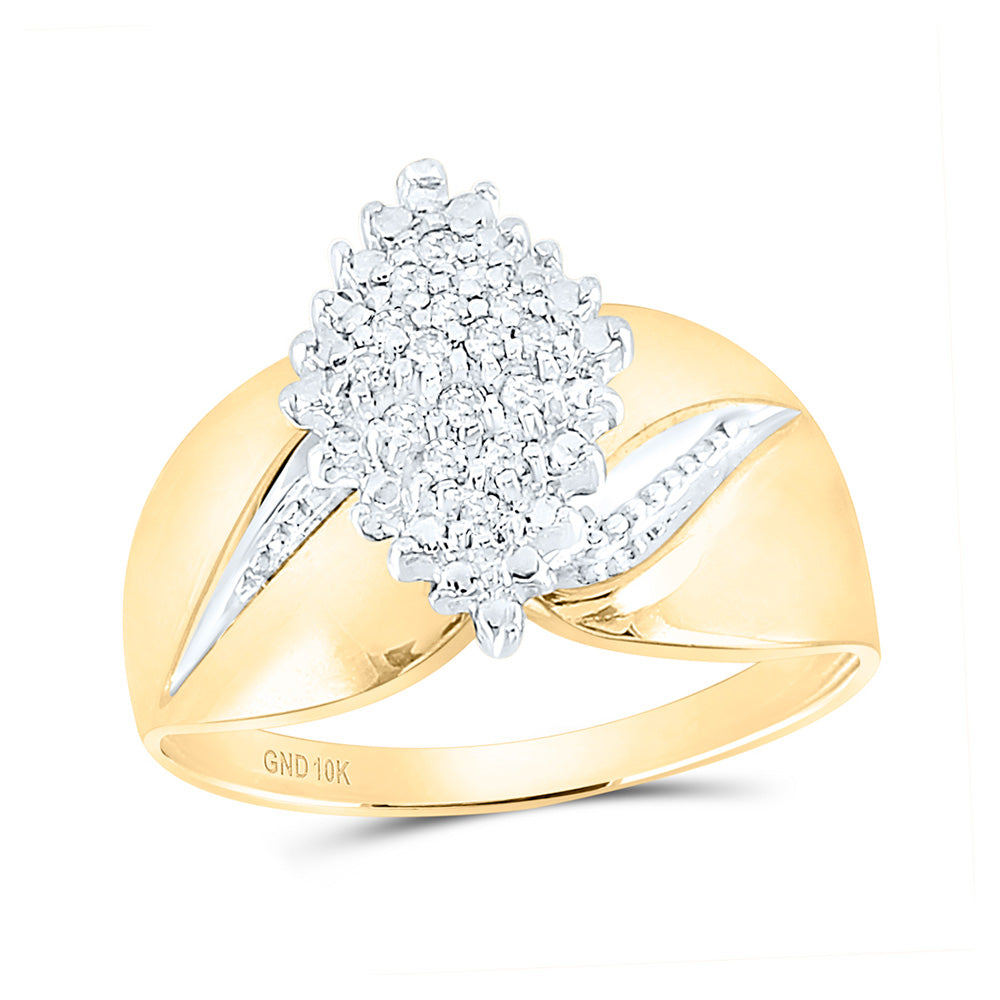 10K Yellow Gold Womens Round Prong-set Diamond Oval Cluster Ring 1/8 Cttw, Womens Size: 5-10