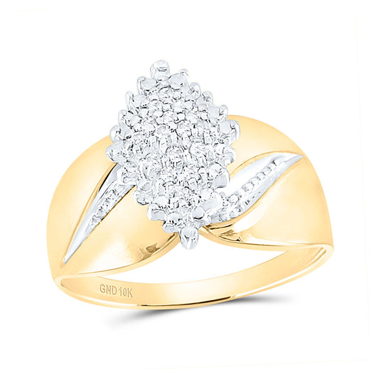 10K Yellow Gold Womens Round Prong-set Diamond Oval Cluster Ring 1/8 Cttw, Womens Size: 5-10