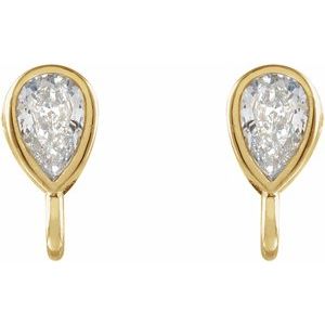 14K Yellow Gold Pear 4 X 2.5 Mm 1/10 Ct Natural Diamond Micro Bezel Earring Top