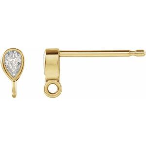14K Yellow Gold Pear 4 X 2.5 Mm 1/10 Ct Natural Diamond Micro Bezel Earring Top