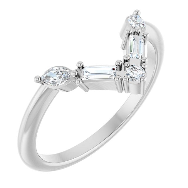 14K Yellow Or White Gold Marquise Polished 1/4 Ctw Natural Diamond Multi-Stone V Bar Ring, Size 7