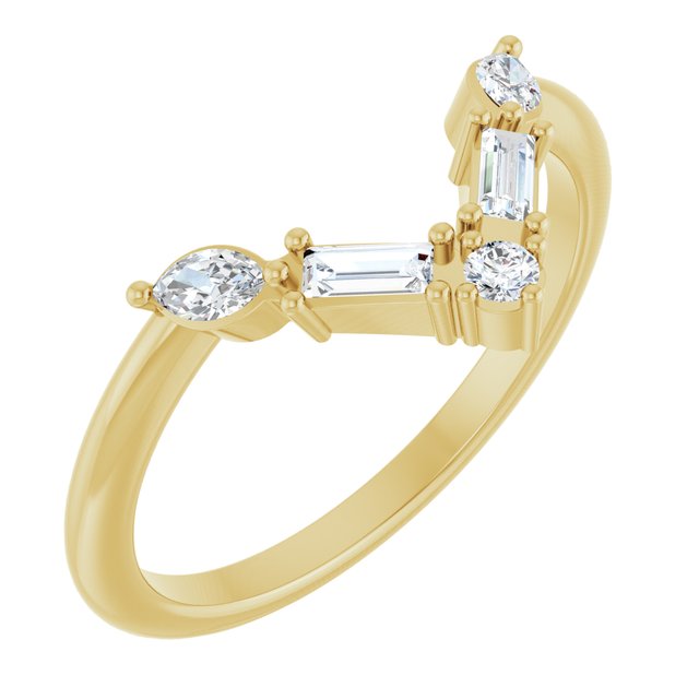 14K Yellow Or White Gold Marquise Polished 1/4 Ctw Natural Diamond Multi-Stone V Bar Ring, Size 7