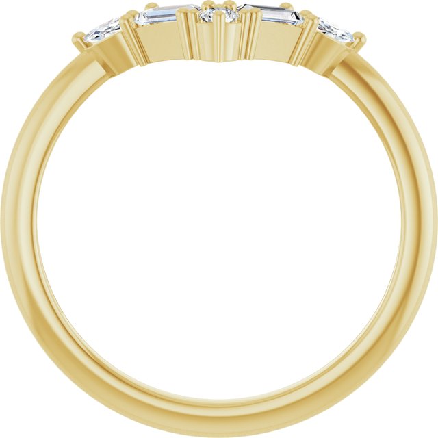 14K Yellow Gold Marquise 2 Mm Polished 1/4 Ctw Lab Grown Diamond Multi-Stone V Bar Ring, Size 7