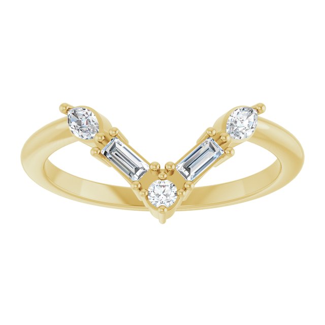 14K Yellow Gold Marquise 2 Mm Polished 1/4 Ctw Lab Grown Diamond Multi-Stone V Bar Ring, Size 7