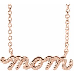 14K Rose Gold 18.35 X 5 Mm 18 In Polished Petite Mom Script Necklace