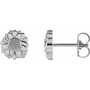 14K White Gold Tiny Sunflower Earrings