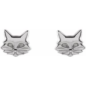 14K White Gold Tiny Cat Earrings