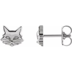 14K White Gold Tiny Cat Earrings