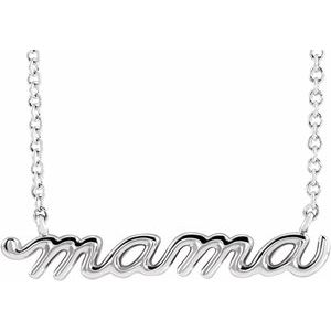 Sterling Silver 23 X 4.81 Mm 18 In Polished Petite Mama Script Necklace