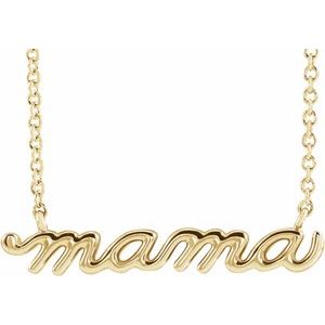 14K Yellow Gold 23 X 4.81 Mm 18 In Polished Petite Mama Script Necklace