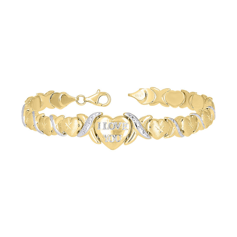 10kt Two-tone Gold Womens Heart I LOVE YOU Stampato Bracelet Size 8 Inches