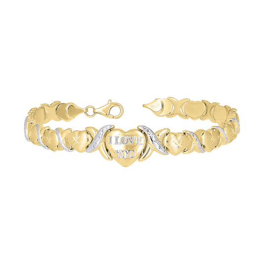10kt Two-tone Gold Womens Heart I LOVE YOU Stampato Bracelet Size 8 Inches