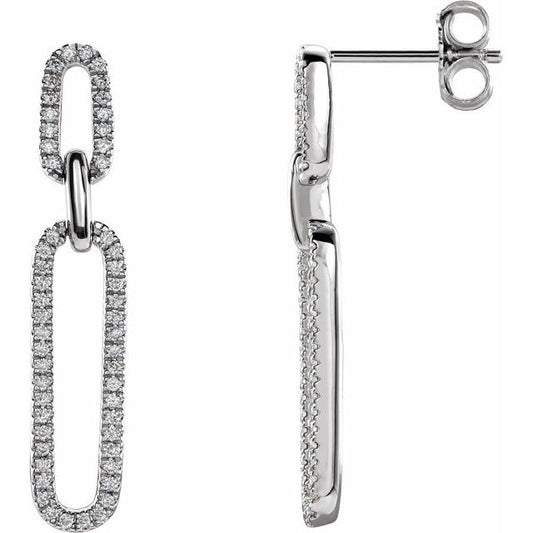 14K White Gold .8 Mm Round Friction Back Polished 1/3 Ctw Natural Diamond Link Earrings