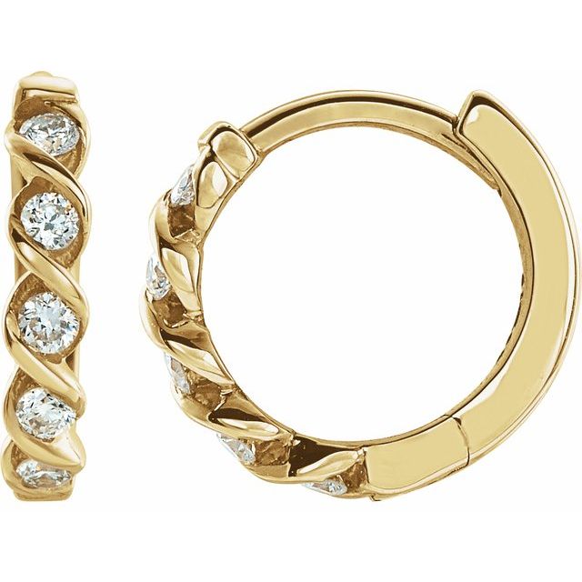 14K Yellow Or White Gold Round 9 Mm 1.75 Mm 1.3Mm I1, H+ Pair Hinged Polished 1/10 Ctw Natural Diamond Hoop Earrings