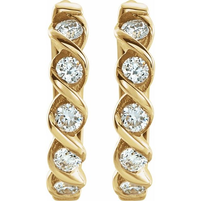 14K Yellow Or White Gold Round 9 Mm 1.75 Mm 1.3Mm I1, H+ Pair Hinged Polished 1/10 Ctw Natural Diamond Hoop Earrings