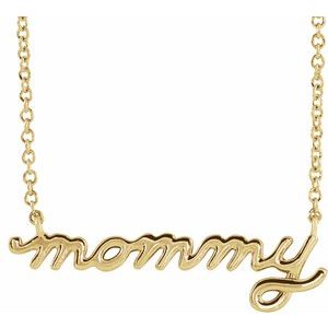 14K Yellow Gold 25.04 X 7.61 Mm 18 In Polished Petite Mommy Script Necklace