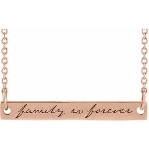 14K Rose Gold Family Is Forever 35 X 6 Mm 18 In Semi-Polished Engraved "Family Is Forever" Bar Necklace