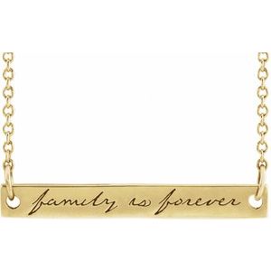 14K Yellow Gold Family Is Forever 35 X 6 Mm 16 In Semi-Polished Engraved "Family Is Forever" Bar Necklace