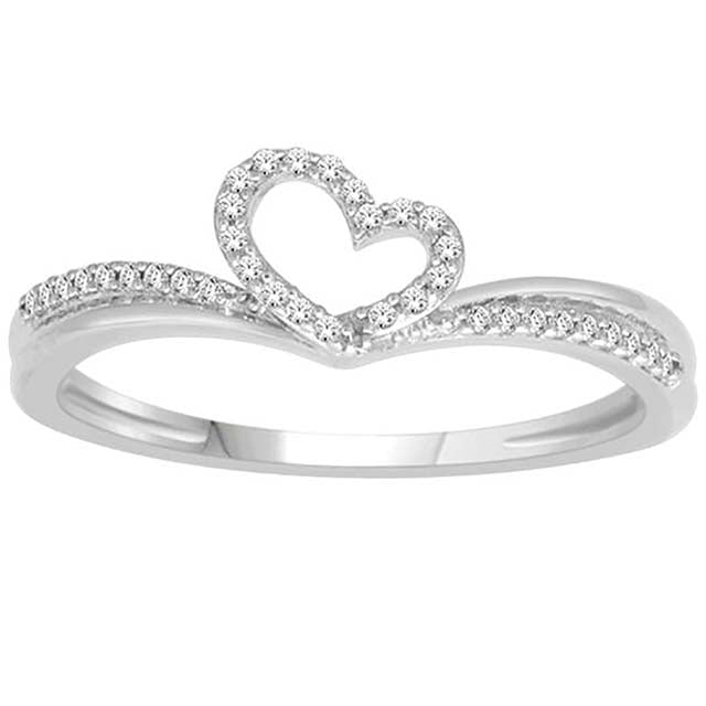 10K White Gold 0.10 Cttw Diamond Ladies Heart Ring