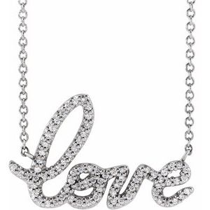 14K White Gold Round G-H I1 1/6 Ctw Natural Diamond Love Necklace, Length: 18 In