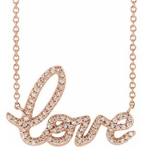 14K Rose Gold Round G-H I1 1/6 Ctw Natural Diamond Love Necklace, Length: 18 In