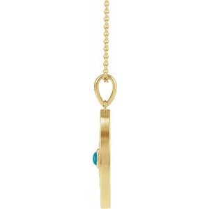 14K Yellow Gold Round 3Mm G-H I1 Natural Turquoise And 1/6 Ctw Natural Diamond Evil Eye Necklace, Length: 18 In