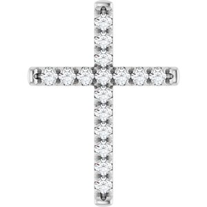 14K White Gold Round 2.4Mm G-H I1 3/4 Ctw Natural Diamond French-Set Cross Pendant