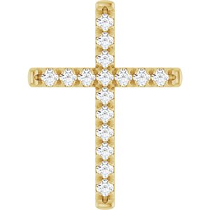 14K Yellow Gold Round 2.4Mm G-H I1 3/4 Ctw Natural Diamond French-Set Cross Pendant
