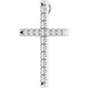 14K White Gold Round 2.4Mm G-H I1 3/4 Ctw Natural Diamond French-Set Cross Pendant