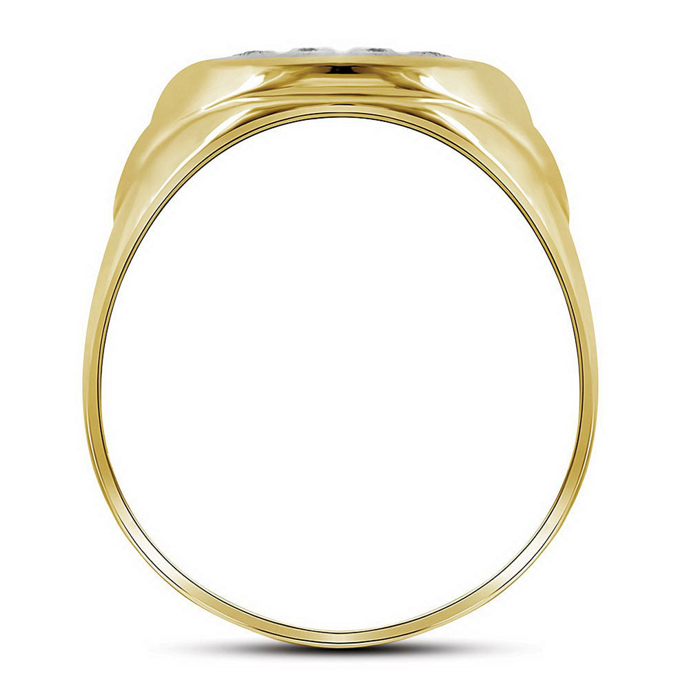 10K Yellow Gold Mens Round Prong-set Diamond Oval Cluster Ring 1/4 Cttw, Mens Size: 7-13