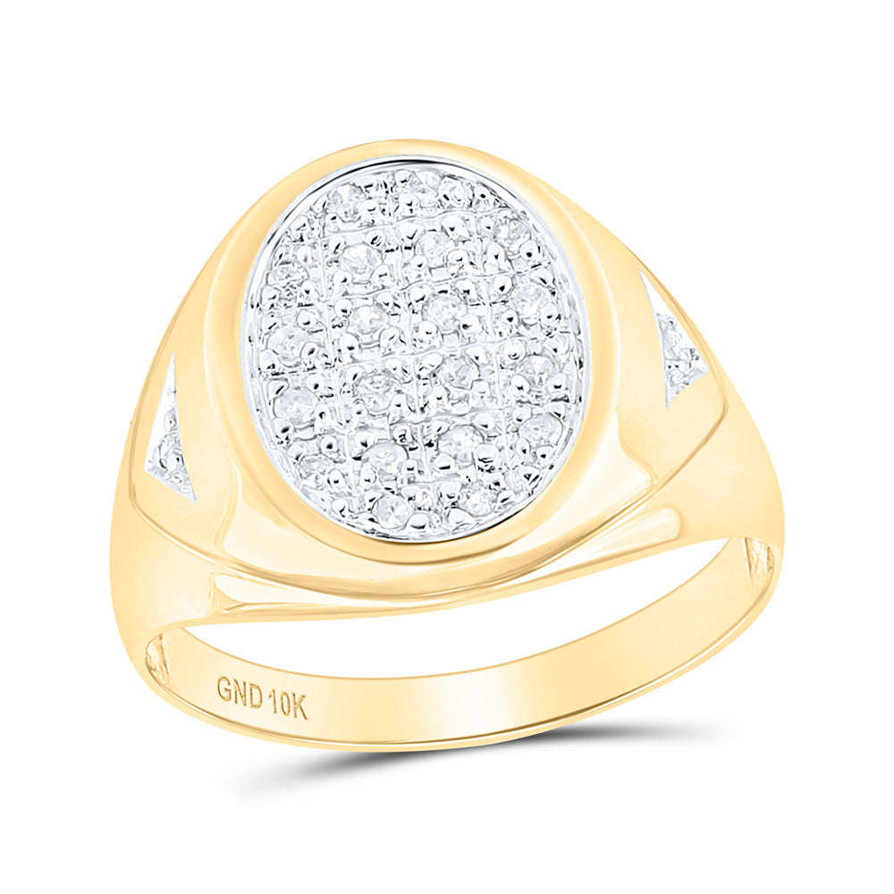 10K Yellow Gold Mens Round Prong-set Diamond Oval Cluster Ring 1/4 Cttw, Mens Size: 7-13