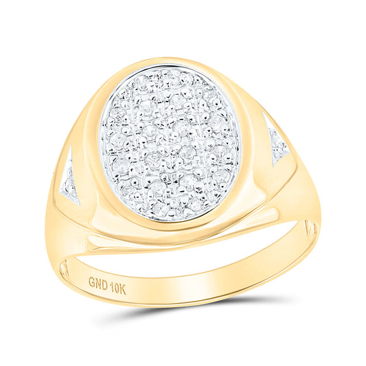 10K Yellow Gold Mens Round Prong-set Diamond Oval Cluster Ring 1/4 Cttw, Mens Size: 7-13