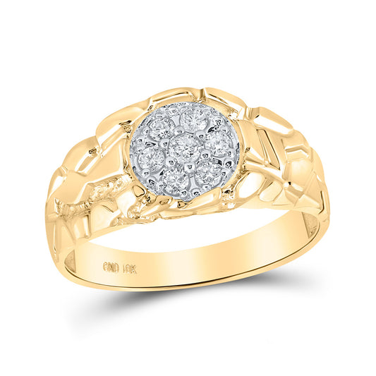 10kt Yellow Gold Mens Round Diamond Cluster Nugget Band Ring 1/4 Cttw