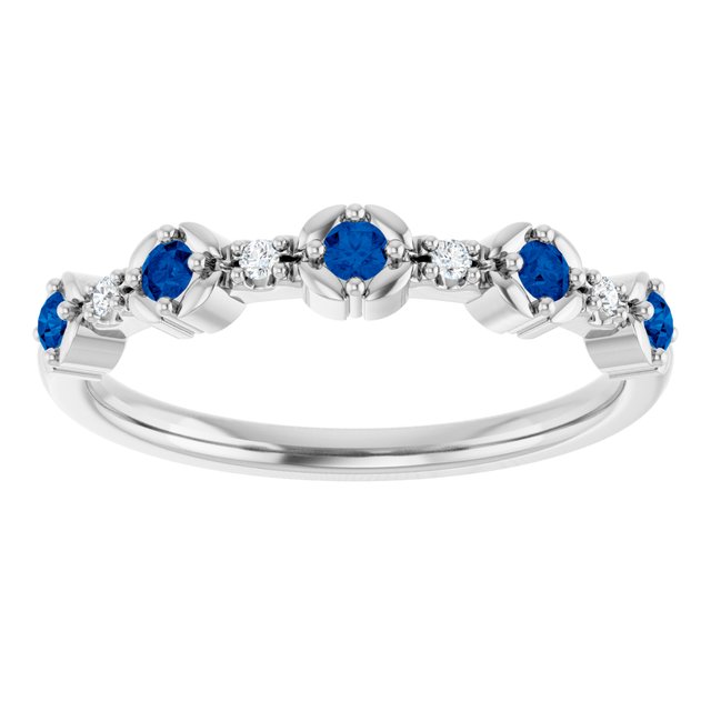 14K Yellow Or White Gold Round 2 Mm Polished Natural Blue Sapphire And .04 Ctw Natural Diamond Stackable Ring, Size 7