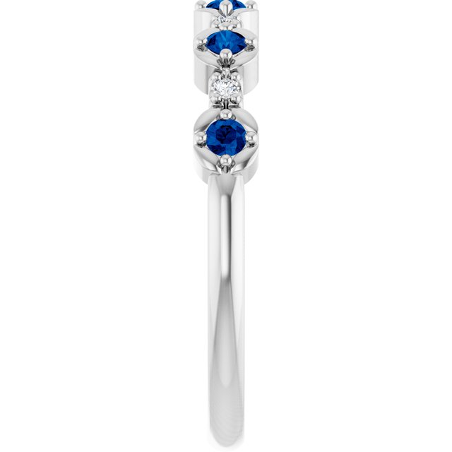 14K Yellow Or White Gold Round 2 Mm Polished Natural Blue Sapphire And .04 Ctw Natural Diamond Stackable Ring, Size 7