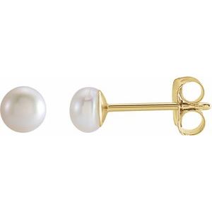 14K Yellow Gold Pearl 3 Mm 3Mm White Freshwater Cultured Pearl Earrings
