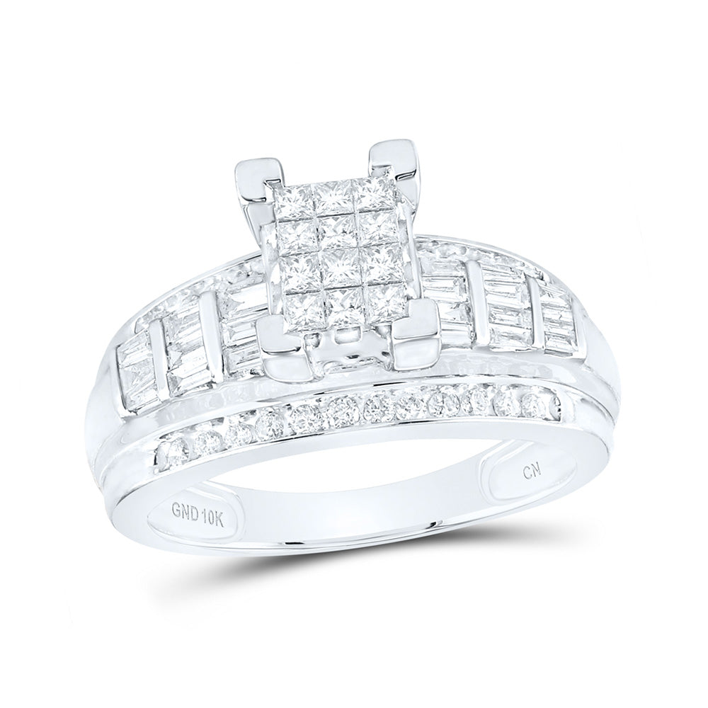 10K White Gold Princess Diamond Cluster Bridal Wedding Engagement Ring 7/8 Cttw, Womens Size: 5-10