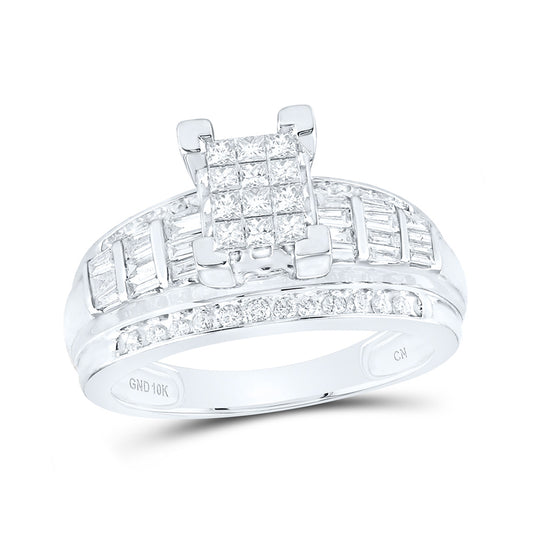 10K White Gold Princess Diamond Cluster Bridal Wedding Engagement Ring 7/8 Cttw, Womens Size: 5-10